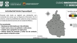 Ahora emiten alerta por caída de ceniza del volcán Popocatépetl