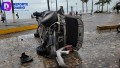 Jóvenes ilesos tras volcar camioneta en el Malecón.