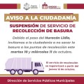 Los servicios se suspenden el martes 10  y miércoles 11 de octubre, se regularizarán el próximo 12 de octubre.