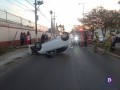 Mujer perdió el control y se estrelló contra una palmera y volcó su vehículo