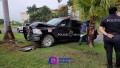 Policía estatal se estrella contra una palmera en la avenida Fluvial Vallarta