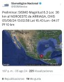 Se registra sismo  Magnitud preliminar 6.3 en Chiapas.