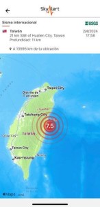 Fuerte sismo de magnitud 7.5 sacude Taiwan