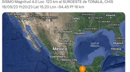 Se registra sismo de magnitud 4.0 en Chiapas
