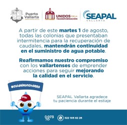 Seapal informa la continuidad de agua potable en el puerto.